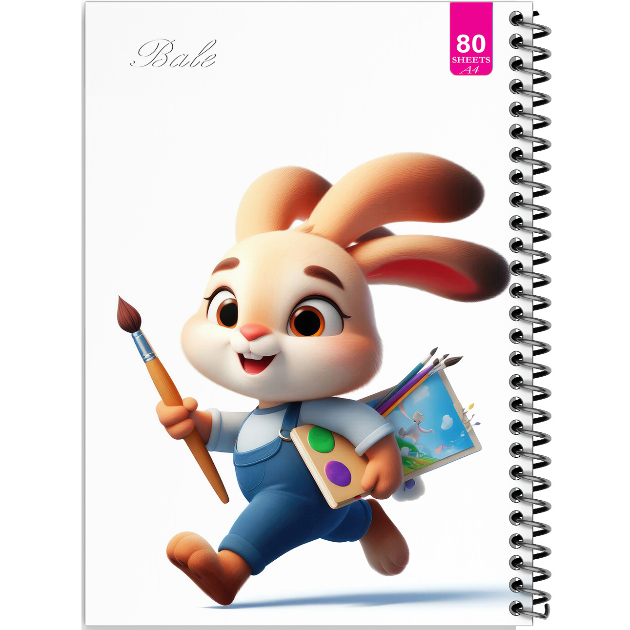 دفتر نقاشی 80 برگ بله مدل رحلی طرح فانتزی خرگوش کوچولوی نقاش کد A4-M198