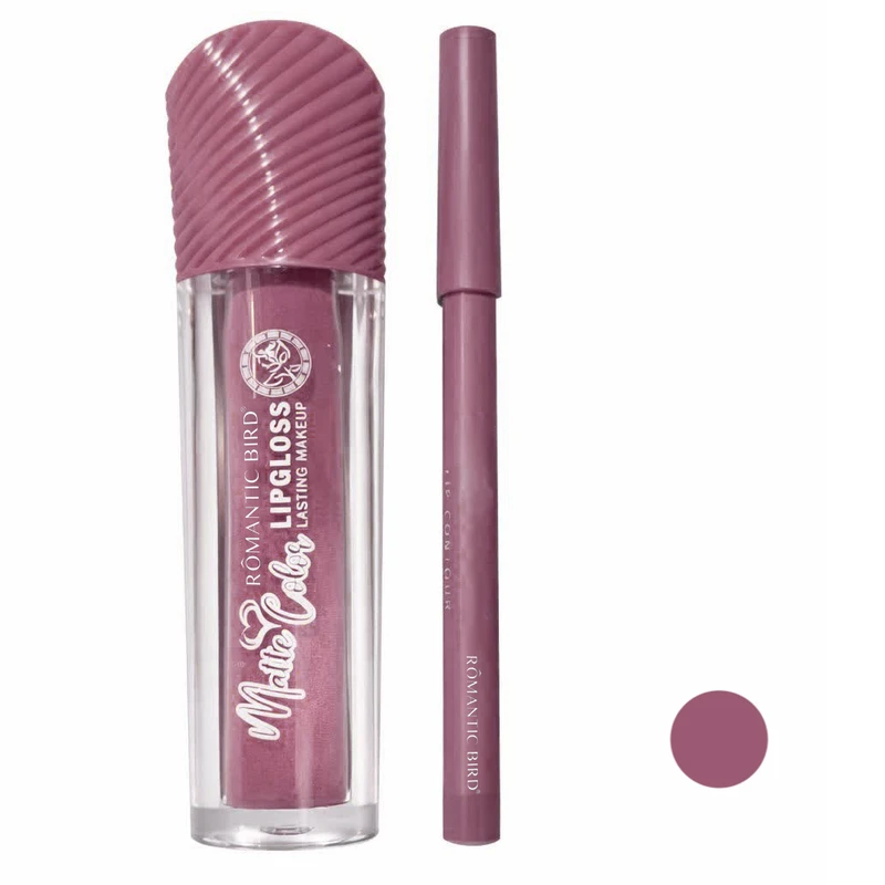 رژ لب مایع مات رومانتیک برد مدل F-14 شماره 04 به همراه مداد لب رمانتیک برد شماره 04