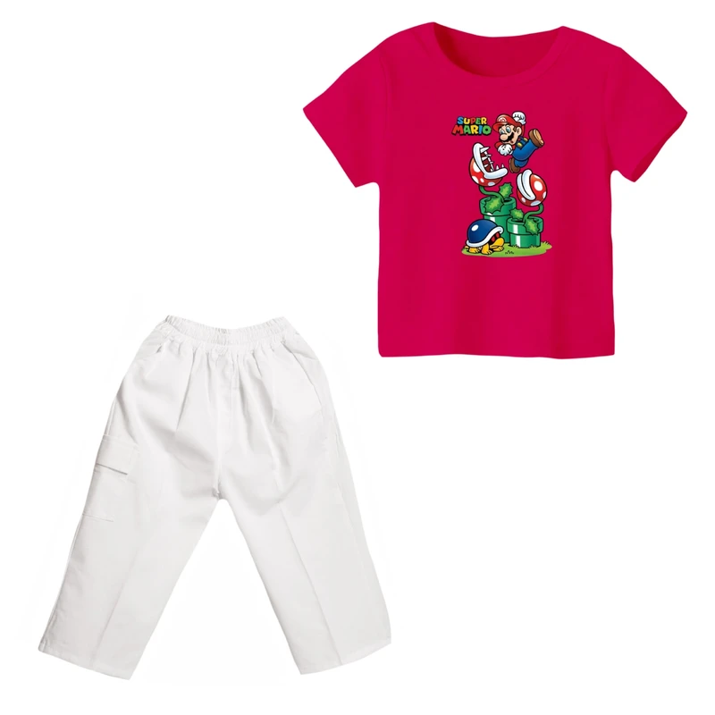 ست تی شرت و شلوارک دخترانه مدل ماریو کد ۳