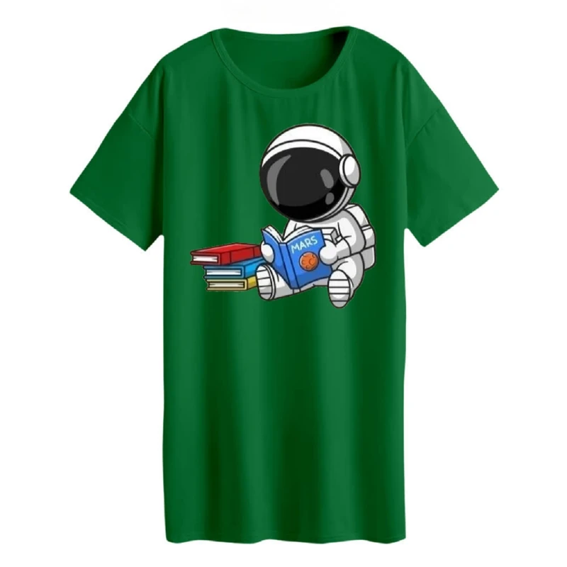 تی شرت لانگ زنانه مدل  فضانورد و کتاب