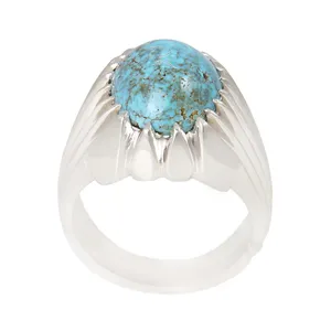 انگشتر نقره مردانه بازرگانی میلادی مدل سنگ فیروزه طبیعی نیشابور کد AM_1925