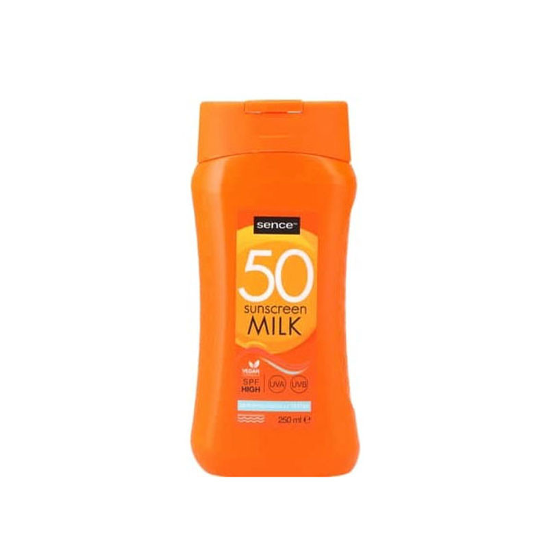 لوسیون ضد آفتاب سنس spf 50 مدل میلک مناسب برای انواع پوست حجم 250 میلی لیتر
