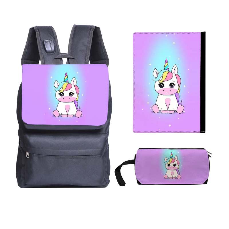 کوله پشتی طرح اسب تک شاخ کد kjk2 به همراه کلاسور و جامدادی