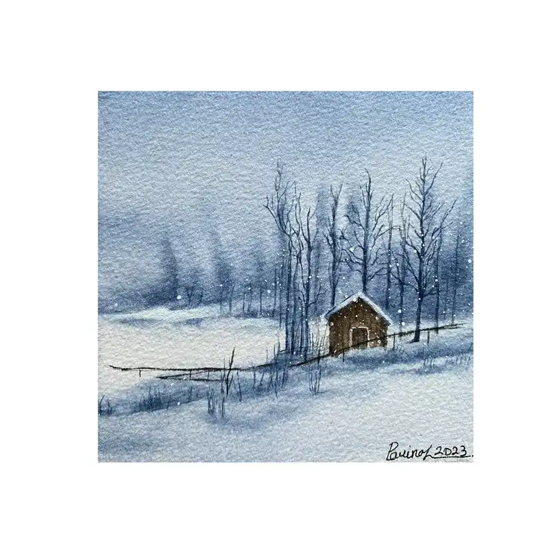 تابلو نقاشی آبرنگ طرح برف