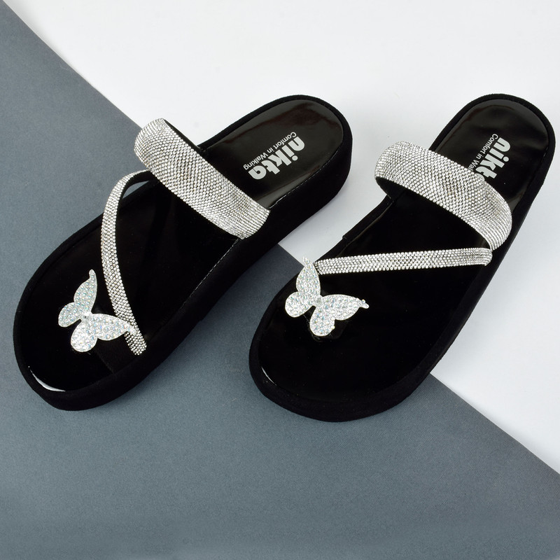 دمپایی لاانگشتی زنانه نیکتا مدل لژدار پروانه ای 4154