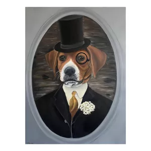 تابلو نقاشی رنگ روغن طرح سگ خاص کد 2425