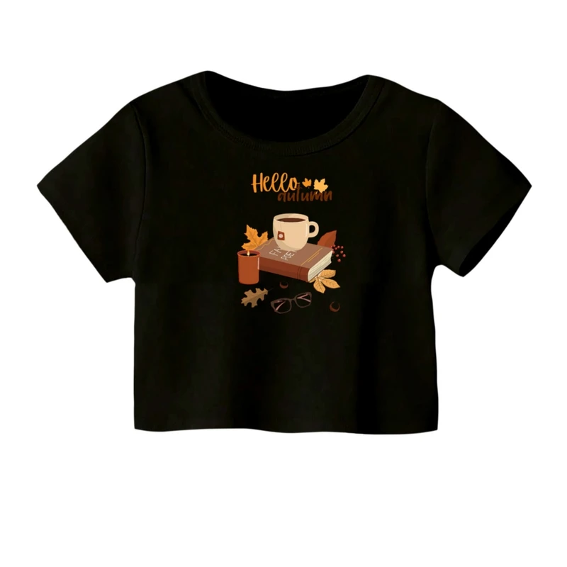 کراپ‌ تی‌شرت آستین کوتاه زنانه مدل پاییز کد 01