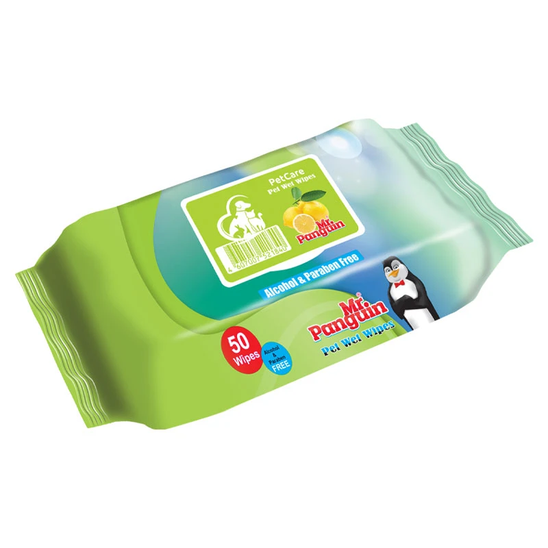 دستمال مرطوب حیوانات خانگی مستر پنگوئن مدل Lemon بسته 50 عددی