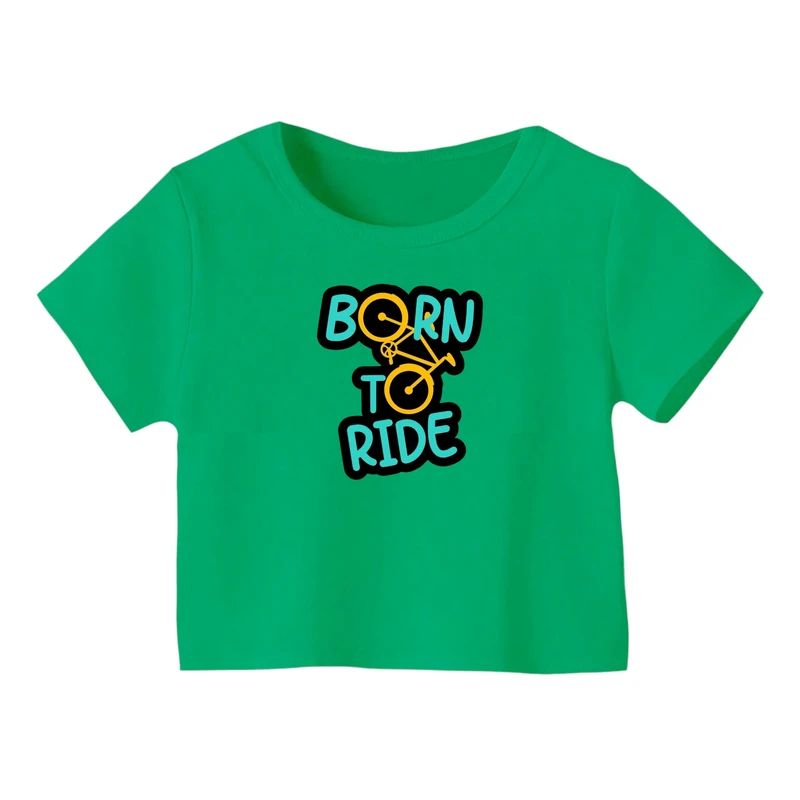 کراپ‌ تی‌شرت آستین کوتاه زنانه مدل دوچرخه کد ۸