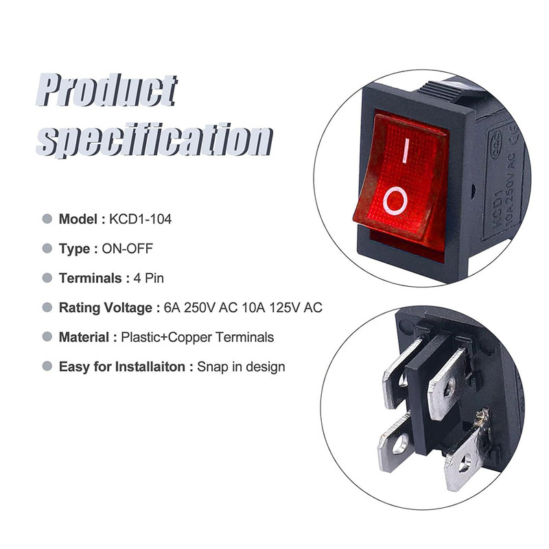 کلید راکر مدل 4 پایه کد KCD1-104 بسته 2 عددی