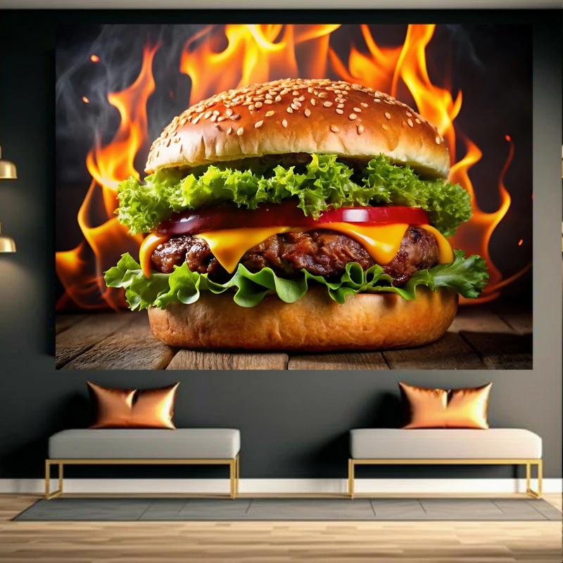 تابلو بوم طرح مخمل همبرگر مدل آتیشی کد BK24124