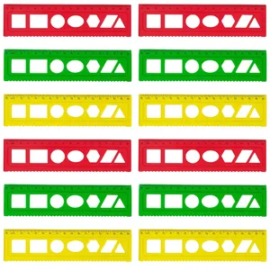 خط‌کش 20 سانتی‌متری مدل ژله ای شابلون دار بسته 12 عددی