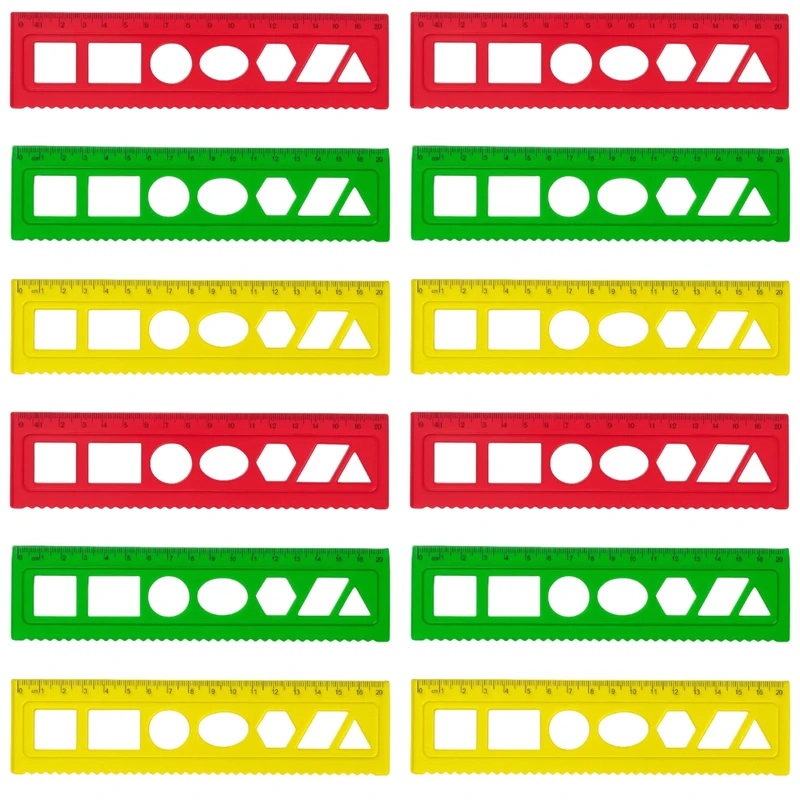 خط‌کش 20 سانتی‌متری مدل ژله ای شابلون دار بسته 12 عددی