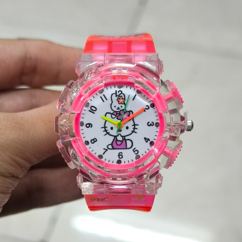 ساعت مچی عقربه ای بچگانه مدل چراغدار بند سیلیکونی طرح کیتی کد 1