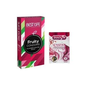 کاندوم بست لایف مدل Fruity بسته 12 عددی به همراه کاندوم شادو مدل Sensitive بسته 12 عددی