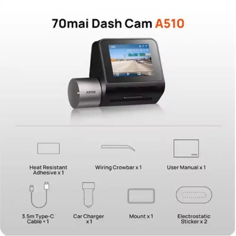 دوربین فیلم برداری خودرو سوِنتی مِی مدل 70mai Dual Dash Cam A510s + RearCam (RC11) به همراه دوربین عقب