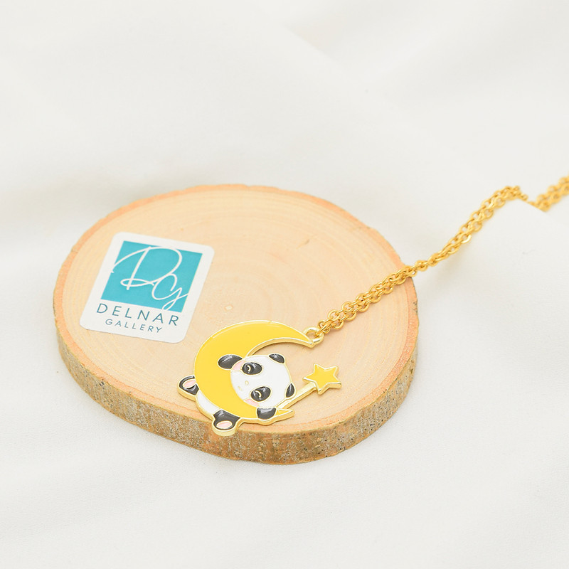 گردنبند دخترانه دلنار گالری مدل پاندا و ماه و ستاره
