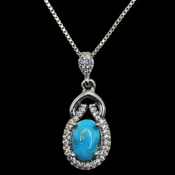 گردنبند نقره زنانه مدل سنگ فیروزه نیشابور آبکاری رادیوم کد 550