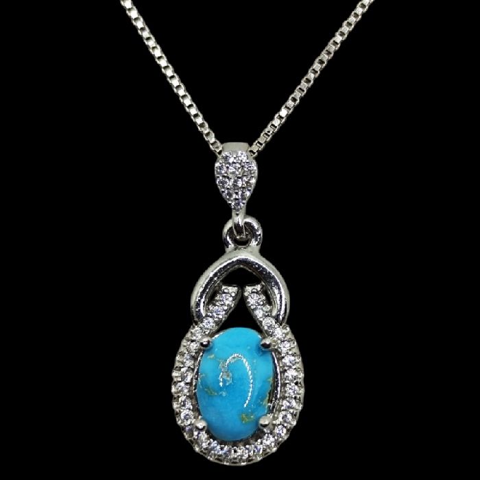 گردنبند نقره زنانه مدل سنگ فیروزه نیشابور آبکاری رادیوم کد 550 -  - 1