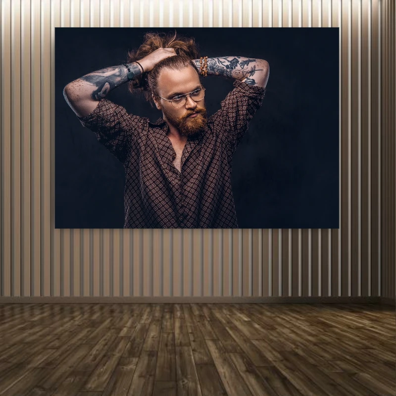 پوستر پارچه ای طرح آرایشگاه مردانه مدل تتو و مو کد PP2491
