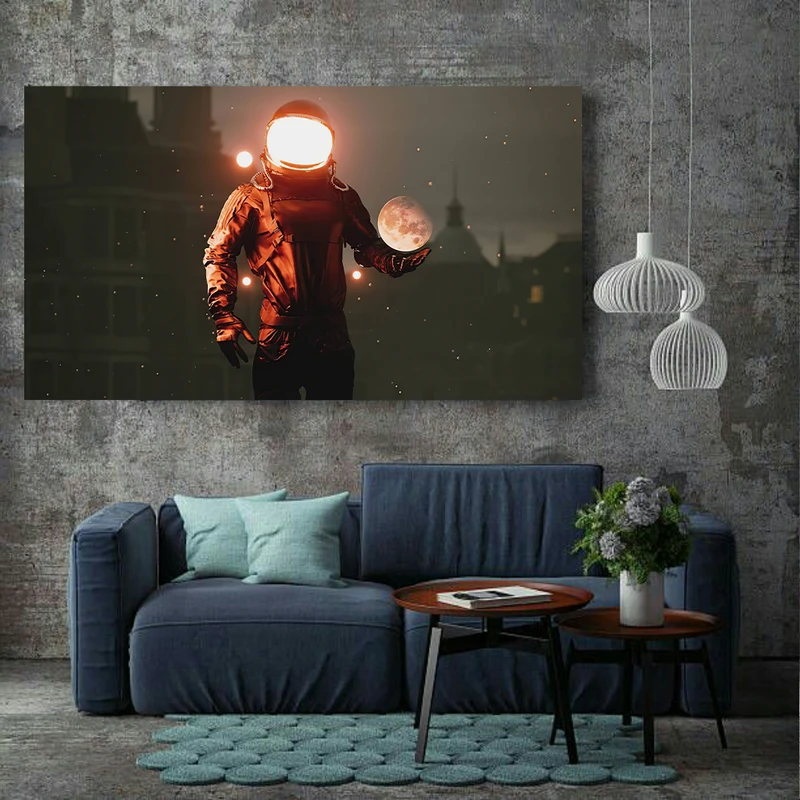 تابلو بوم طرح فضانورد مدل Astronaut With Moon کد AR4930