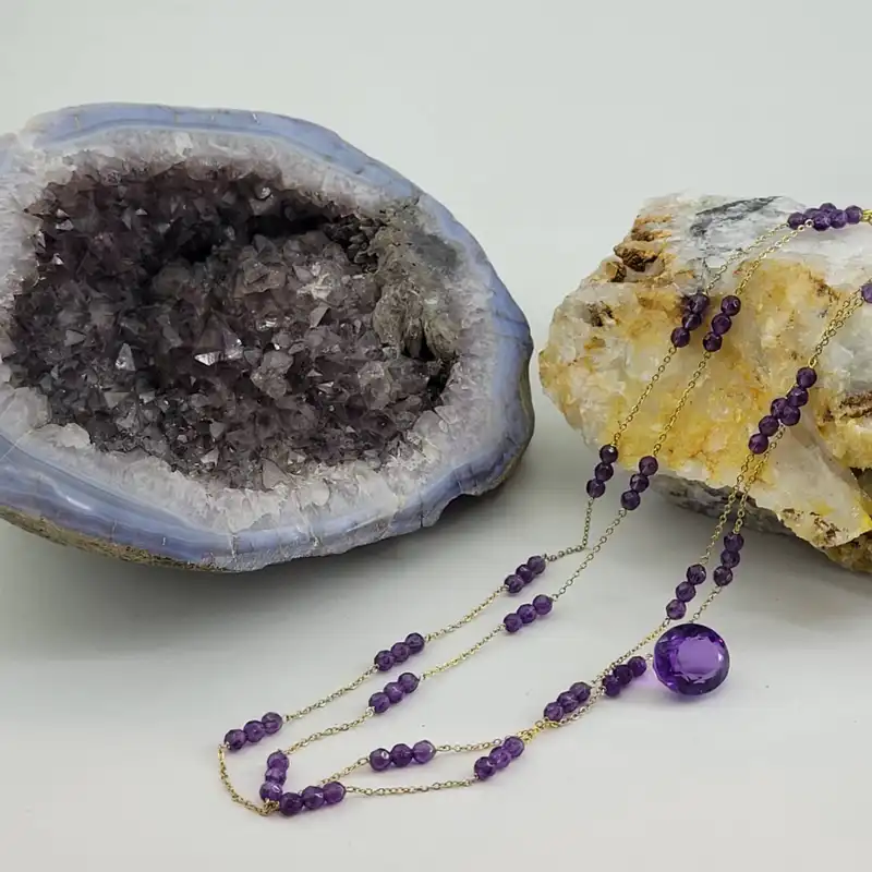 گردنبند زنانه مدل رومانتویی سنگ آمیتیست کد 1209