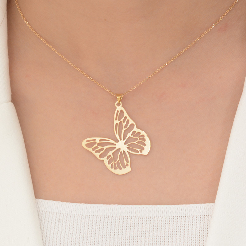 آویز گردنبند طلا 18 عیار زنانه طلای مستجابی مدل پروانه کد 36902