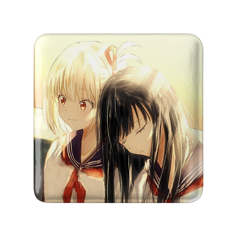 مگنت خندالو طرح تاکینا و چیساتو انیمه لیکوریس ریکویل Lycoris Recoil  مدل مربعی کد 23077