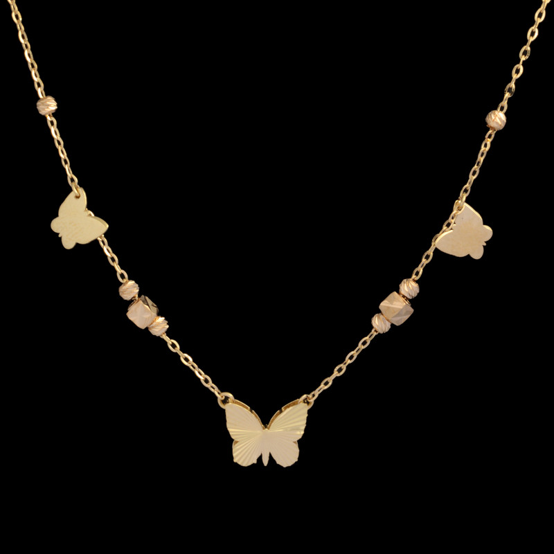 گردنبند طلا 18 عیار زنانه با طرح حلقهای (فلامینگو) طلای مستجابی مدل پروانه و البرنادو کد T1878