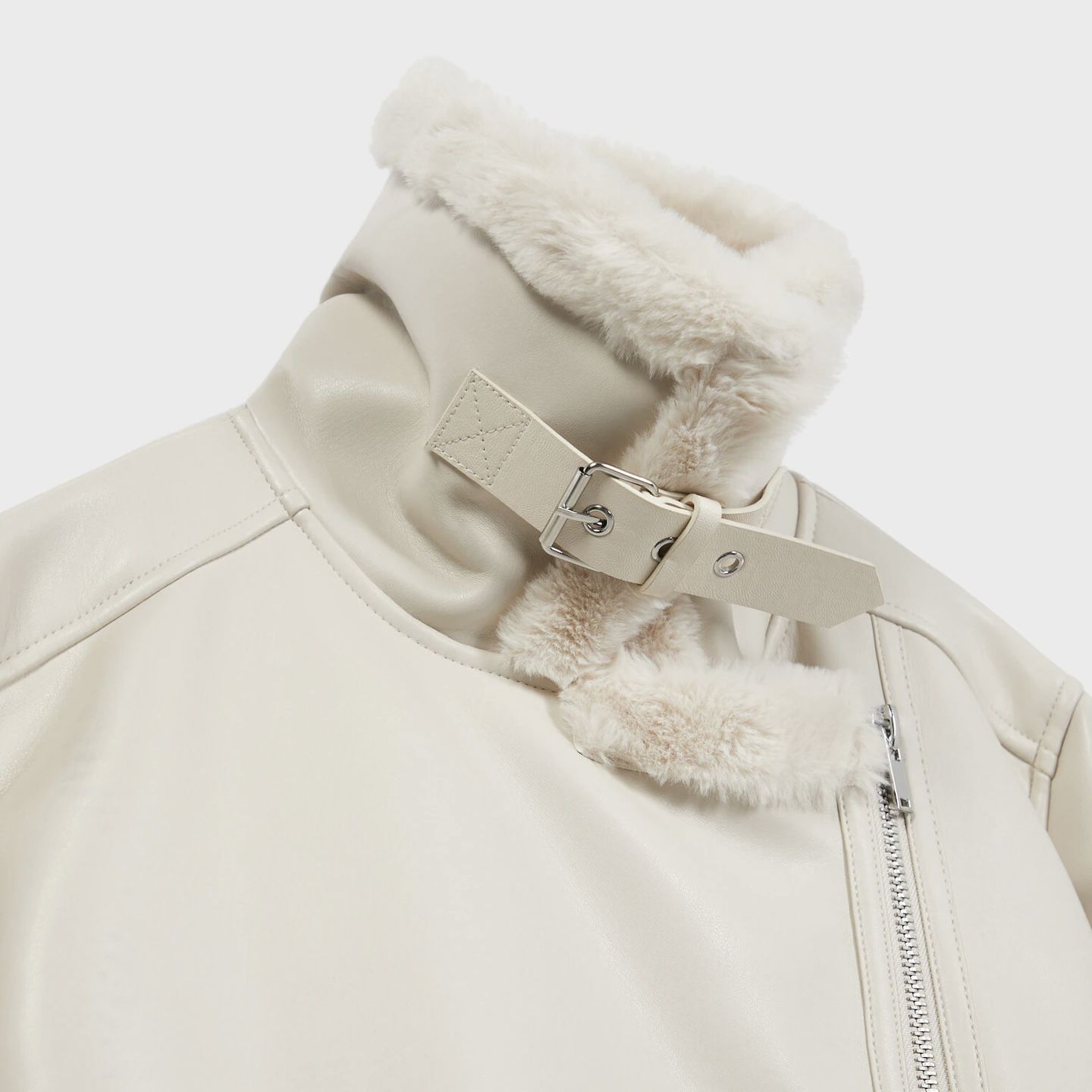 کت چرم زنانه استرادیواریوس مدل FAUX BIKER FUR LINING 2025 -  - 3