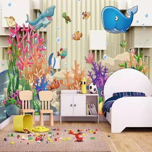 پوستر دیواری اتاق کودک مدل دلفین ماهی زمینه راه راه DVRF1660
