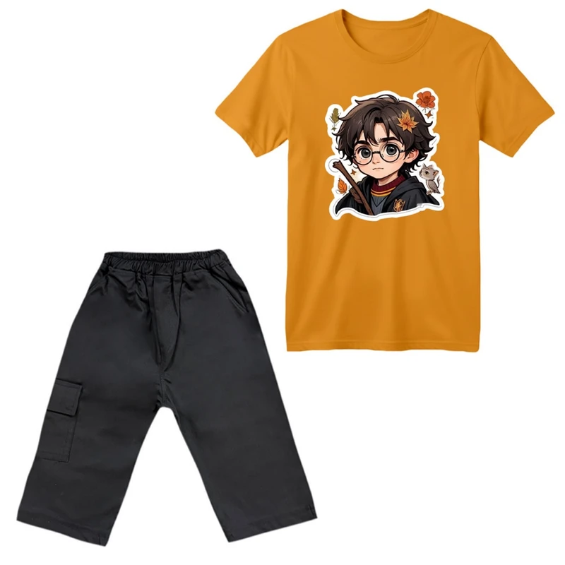 ست تی‌شرت آستین کوتاه و شلوارک پسرانه مدل هری پاتر کد ۲