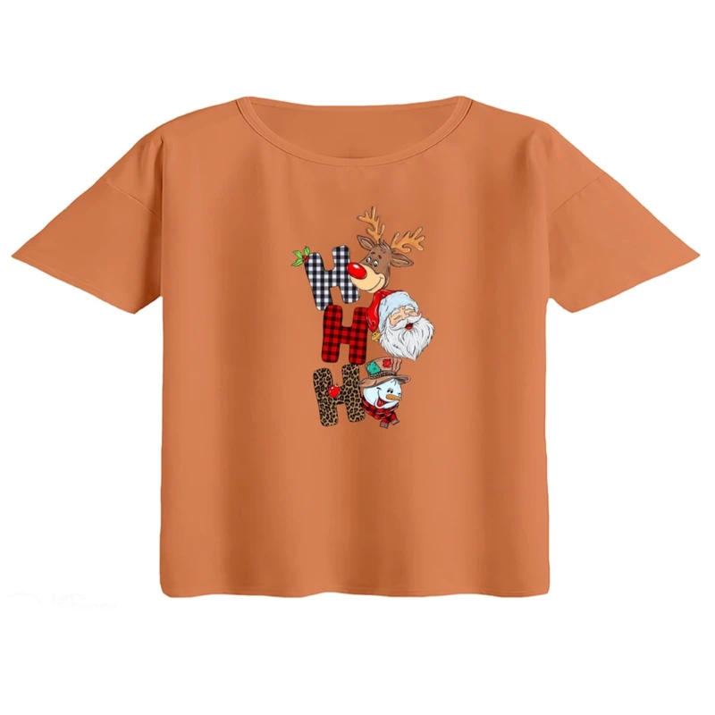 کراپ تی‌شرت آستین کوتاه زنانه مدل گوزن کریسمس کد 21