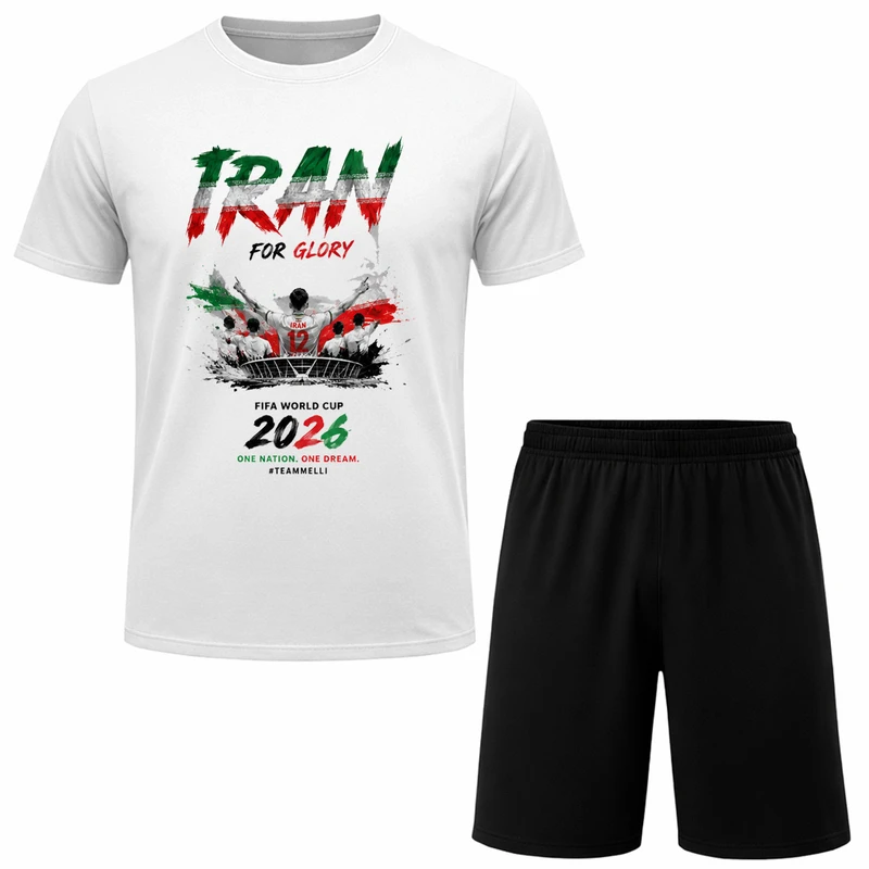 ست تی‌شرت آستین کوتاه و شلوارک راحتی مردانه مدل A130 طرح تیم ملی