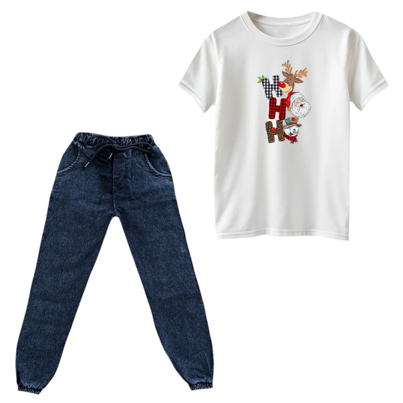 ست تی‌شرت و شلوار پسرانه مدل گوزن کریسمس کد 21