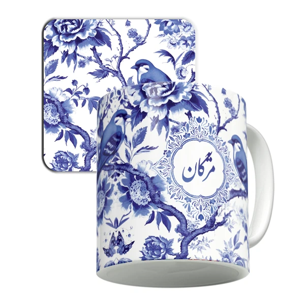 ماگ لاژید مدل اسم مژگان طرح نقاشی آبرنگی به همراه زیر لیوانی