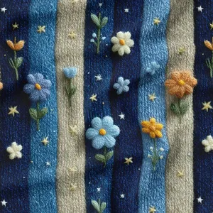 پارچه ملحفه عرض 1.5 متر پارچه باما طرح سه بعدی گل آوین کد 5014918 رنگ آبی