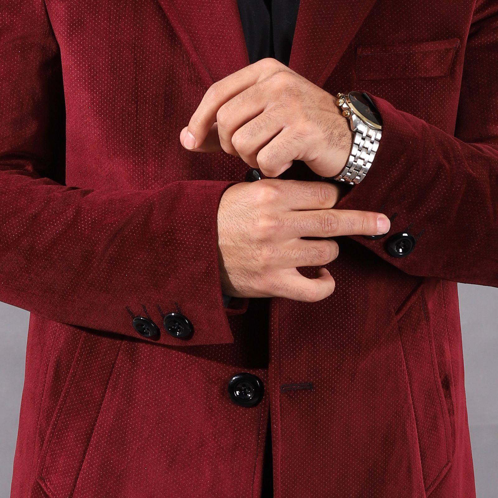 پالتو مردانه مدل مخمل جودون یقه بلیزر رنگ قرمز -  - 5