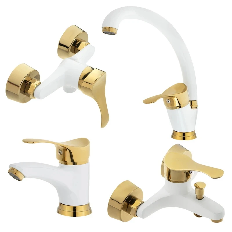 ست شیرآلات کوتیرو مدل دیاموند سفید طلایی مجموعه 4 عددی