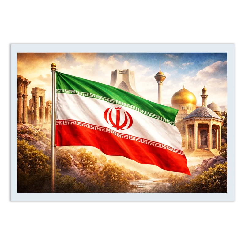 تابلو نوری بکلیت طرح پرچم ایران مدل W-S10561 فریم سفید