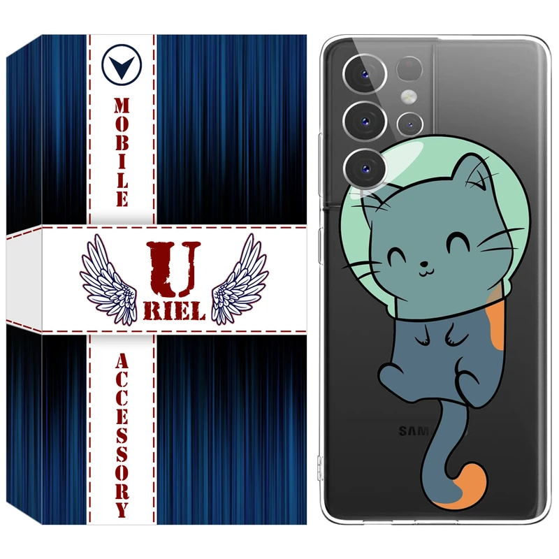 کاور یوریل قاب مدل Clear کد 61 طرح گربه مناسب برای گوشی موبایل سامسونگ Galaxy S21 Ultra