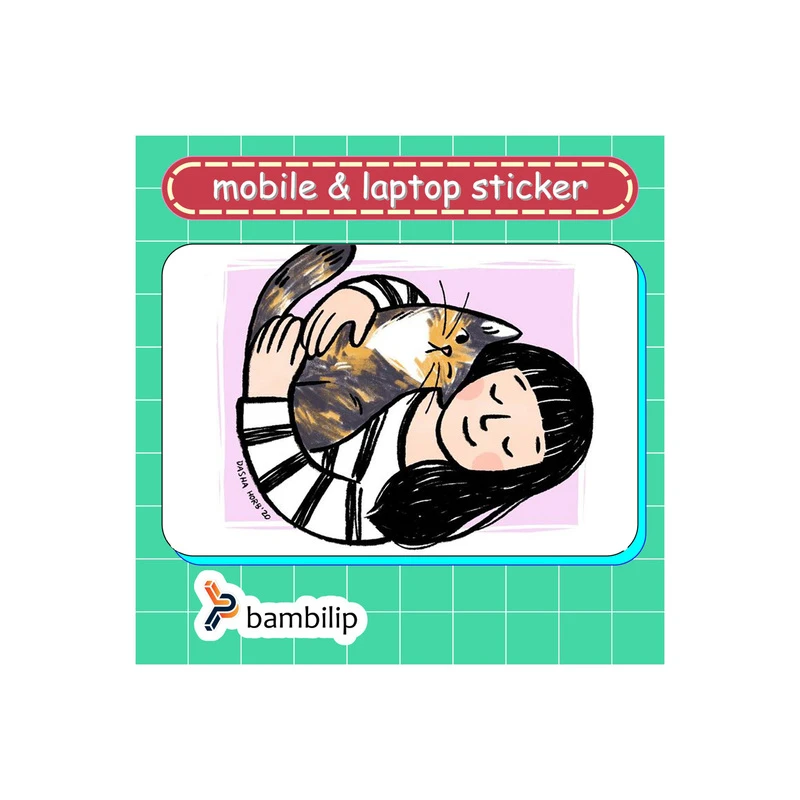 استیکر بامبیلیپ مدل کارت عابر طرح گربه چشمک زن و دختر کد 7169408