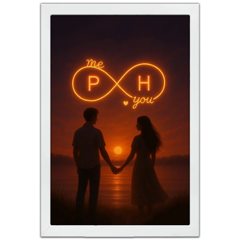 تابلو بکلیت طرح عاشقانه بی‌نهایت حروف P و H مدل W-pe130121 فریم سفید