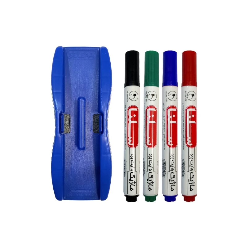 ماژیک وایت برد سلنا مدل گرد به همراه تخته پاک کن بسته 5 عددی