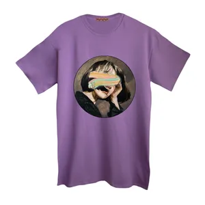 تی شرت لانگ آستین کوتاه زنانه مدل دخترک رنگ یاسی