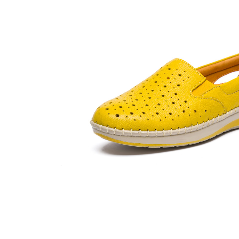 کفش طبی زنانه مدل مدل آنیس تابستانی تمام چرم رنگ زرد