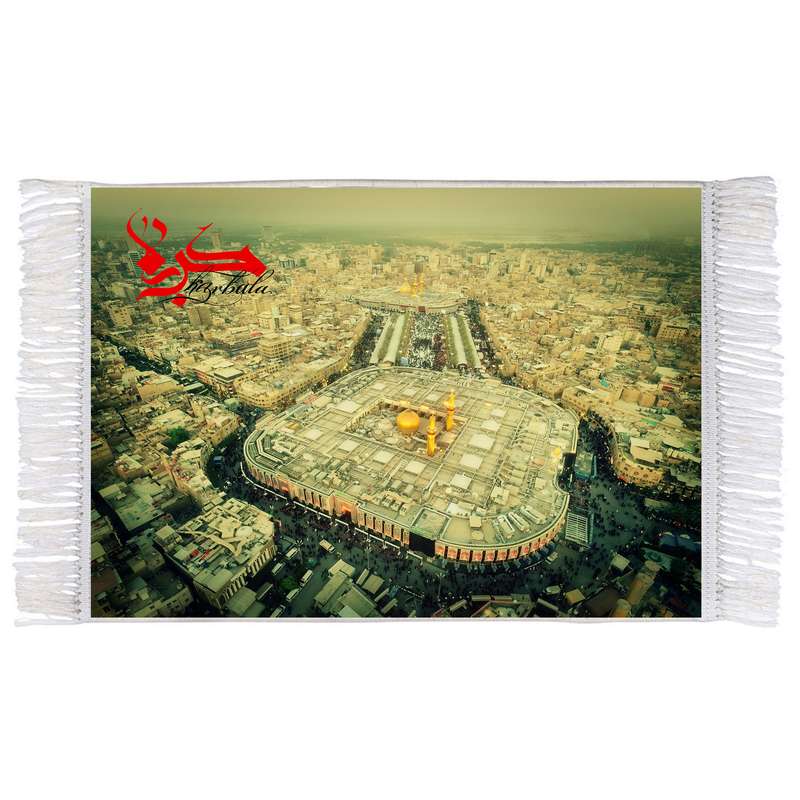 فرش ماشینی دیوارکوب اطلس آبی طرح کربلا و بین الحرمین مدل T2512 