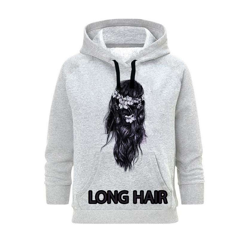 هودی زنانه مدل مو بلند کد JZJ00 رنگ طوسی