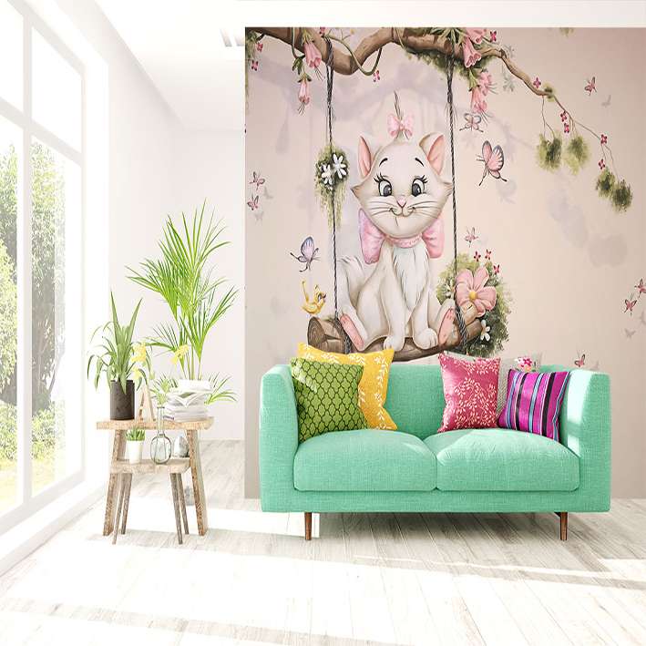 پوستر دیواری اتاق کودک مدل گربه ملوس تاپ سوار DVRF1687