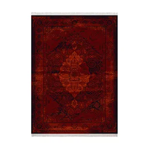 فرش ماشینی 1000 شانه زانیس زمینه قرمز لاکی حاشیه مشکی مدل چاپی